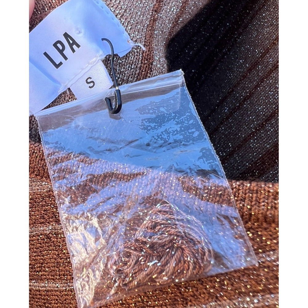 LPA Dress Womens S  Sparkle Brown Striped Long Sleeve Midi‎ Slit Knit Holiday - Picture 6 of 7